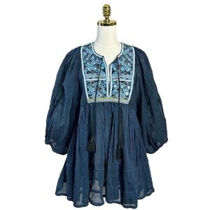 Free People Bohemian Embroidered Mirror Balloon Sleeve Tangier Tunic Size Small